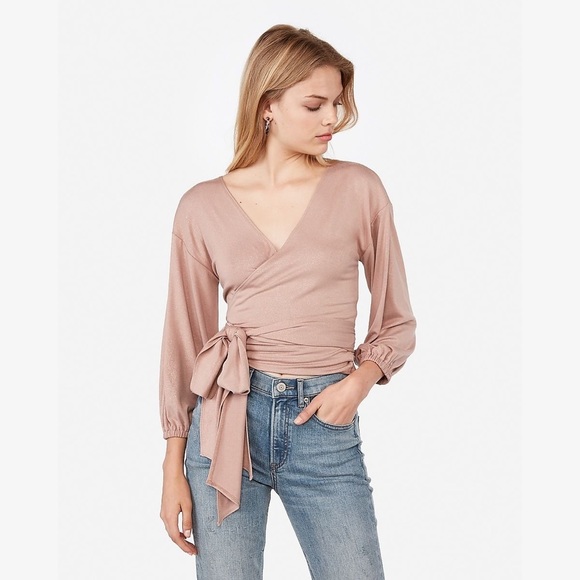 Express Tops - Negin Mirsalehi Metallic Tie Front Wrap Blouse
